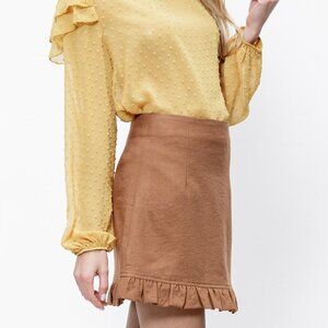 MITTOSHOP Brown Ruffle Hem Mini Skirt Casual Chic Neutral Fall Style